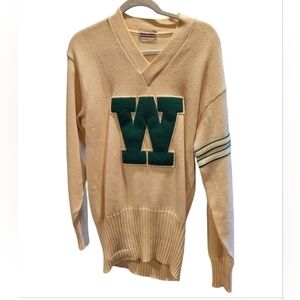 Vintage 1968 Letter Sweater Pullover V Neck Rube Adler White & Green